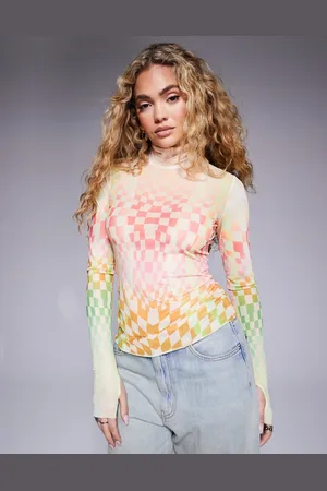 AFRM Langærmet mesh-top med pastelfarvet ombre-print-Multifarvet