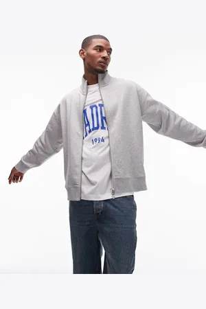 Topman Premium - Kraftig sweatshirt med ståkrave og gennemgående lynlås i