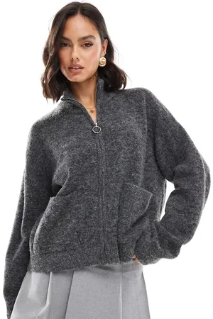 JJXX Mørkegråmeleret cardigan med lynlås