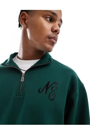New Era Grån sweatshirt med logo og kort lynlås
