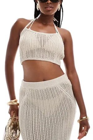 ASOS Cremehvid croptop med halterneck i strik - Del af sæt