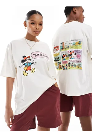 ASOS Disney - Cremehvidt pyjamassæt med Mickey Mouse-campingprint