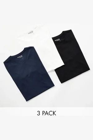 SELECTED Pakke med 3 T-shirts i /hvid/marineblå-Multifarvet