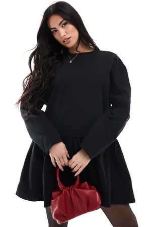 Miss Selfridge Og langærmet T-shirt-kjole i denim med bindebånd i halsen