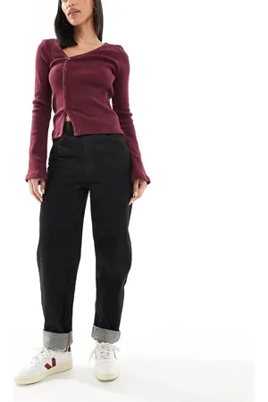 ASOS Sorte mom-jeans med ecrufarvede kontrastsyninger