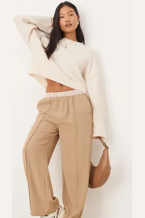ASOS Petite - Kamelfarvede og ankellange pull-on bukser med kontrastfarvet linning