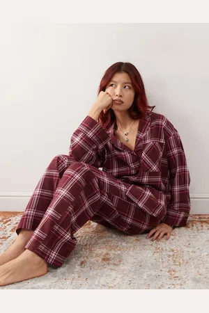 Monki Pyjamastop i flonel med bordeauxrødt tern - Del af sæt