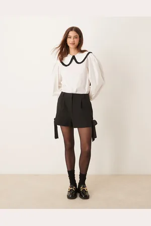 Miss Selfridge Sorte skræddersyede shorts med bånddetaljer-Black