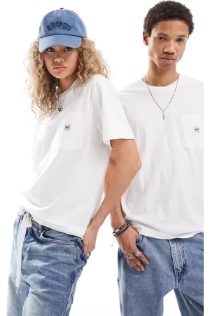 Lee Unisex - Ecrufarvet T-shirt med lapel-lomme i afslappet pasform-Hvid