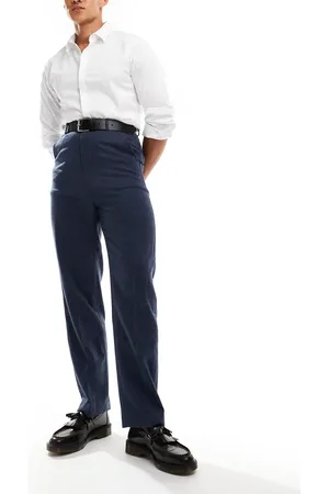 ASOS Marineblå og elegante bukser med lige ben og høj talje i uldblanding