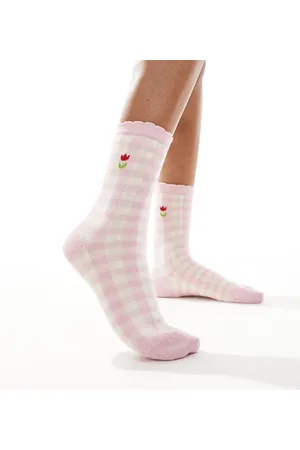 Accessorize Pink sokker med blomsterdetalje og gingham-tern-Lyserød