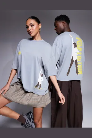 ASOS Unisex - Forvasket grå T-shirt med firkantet og oversized pasform og Pulp Fiction-print