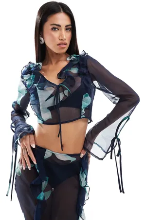 ASOS Blå chiffon-croptop med abstrakt blomsterprint - Del af sæt-Multifarvet