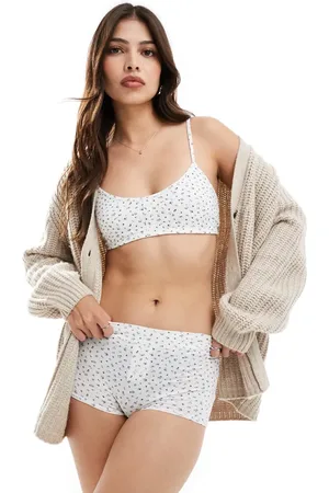 Lindex Pyjamastop i bomuld med camistropper og småblomstret print