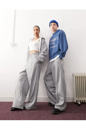 Reclaimed Unisex - Gråmelerede elegante joggingbukser med vide ben