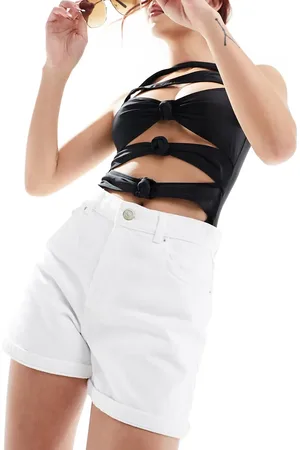 Pull&Bear Hvide højtaljede mom-shorts i denim