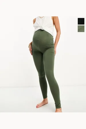 Mama;licious Maternity - Pakke med 2 par leggings i sort og kaki bomuld-Multifarvet