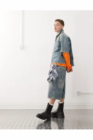 COLLUSION Lavtaljede denim-jorts i røgfarvet vask-Blå