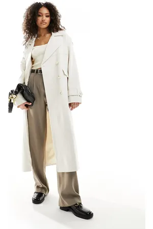 4th & Reckless Dobbeltradet trenchcoat i cremehvid hørblanding