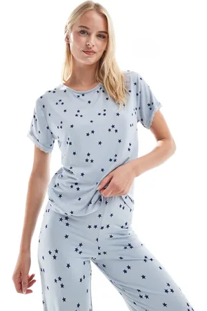 ASOS Mix og match - Blå superblød pyjamas-T-shirt med og blondekant
