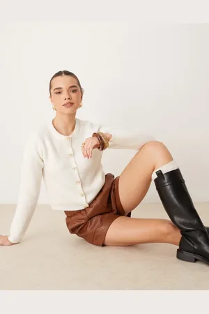 New Look Cremefarvet cardigan med sløjfeknapper-Hvid