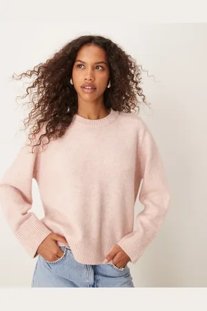 Abercrombie & Fitch Lyserød striktrøje med rund hals