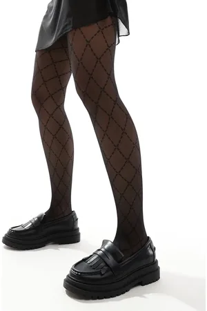 Lindex Sorte tights på 40 denier med argyle-tern i mesh