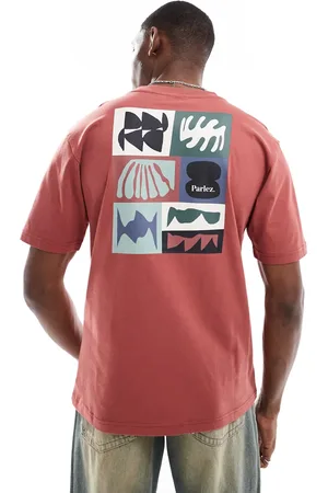 Parlez Stallo - Koralrød og kortærmet T-shirt med logo og print på ryggen-Orange