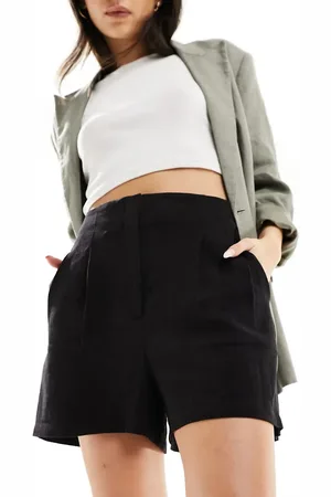 ASOS Skræddersyede og plisserede sorte shorts i hørblanding