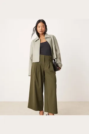 ASOS Petite - Olivengrønne cropped bukser med justerbar talje