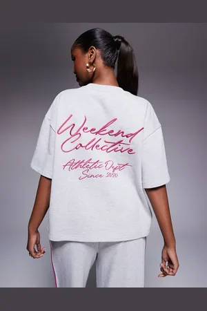 ASOS Weekend Collective - Gråmeleret og blommefarvet sweatshirt med korte ærmer og broderet grafik