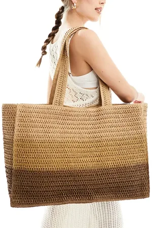 South Beach Stor, vævet tote-skuldertaske med brunt ombré-look