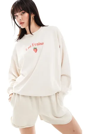 Cotton On Cotton On - Kokosfarvet sweatshirt med bånd og "fraise"-grafik-Hvid