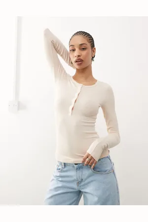 Weekday Råhvid henley-T-shirt med lange ærmer