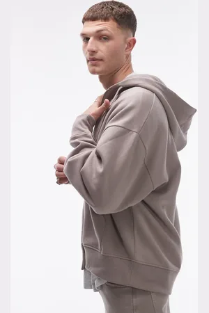 Topman Oversized hættetrøje med lynlås i beige-Neutral