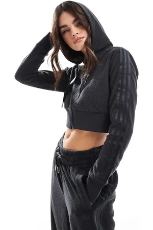 adidas Sort fleece-hættetrøje med lynlås - Del af sæt-Grå