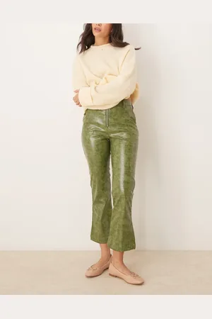 ASOS Grønne stumpebukser med lynlås foran i imiteret læder med krokodillelook