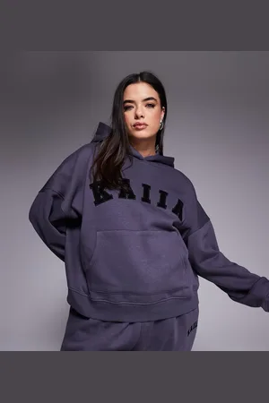 Kaiia Plus - Oversized hættetrøje med logo i mørkegrå - Del af sæt