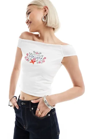 Daisy Street Offshoulder-croptop med broderi