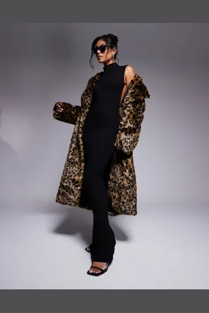 AZALEA WANG Catty - Maxifrakke med leopardprint i imiteret pels-Brun