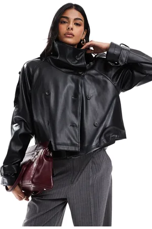 ASOS Kort og trenchcoat i læderlook med ståkrave