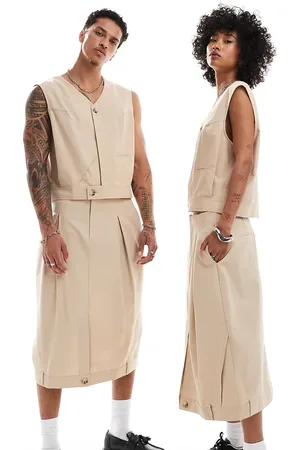 Reclaimed Unisex - Beige midinederdel i hørlook