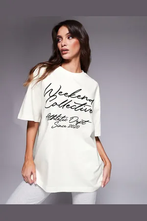 ASOS Weekend Collective - T-shirt med broderet tekstgrafik-Hvid