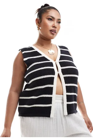 4th & Reckless Strikket stribet vest med knapper og kontrastfarvede kanter i sort - Kun hos ASOS-Multifarvet