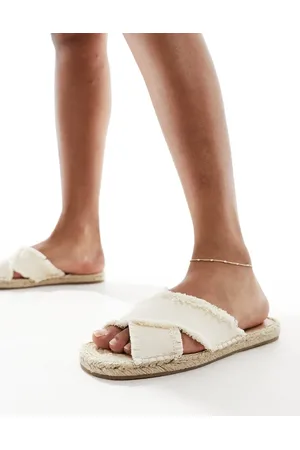 South Beach Cremefarvede espadrillesandaler i hør med mule-design og krydsrem-Hvid