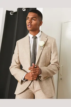 Noak Beige slim fit-habitjakke i britisk tweed-Neutral