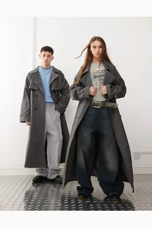 Reclaimed Unisex - Koksgrå mac-frakke med bælte