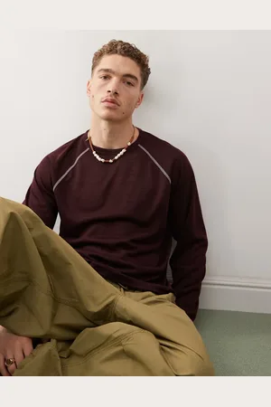 Reclaimed T-shirt med lange ærmer og kontraterende sømdetaljer-Rød