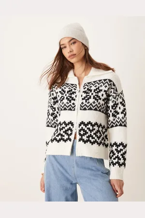 New Look Cardigan med gennemgående lynlås og Fair Isle-mønster