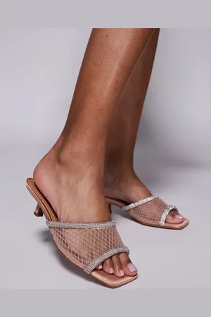 River Island Rosa mules med hæl og rhinsten-Lyserød